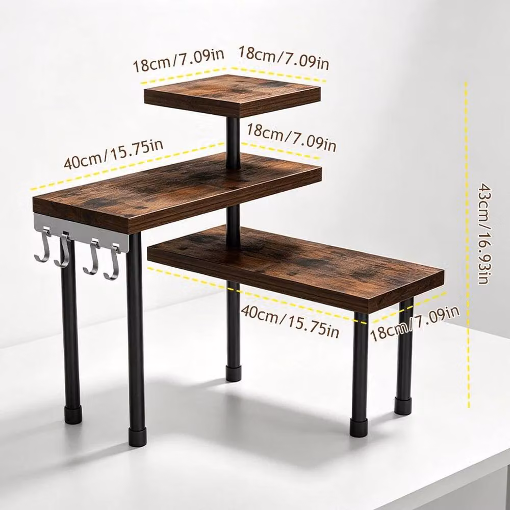 KORVIXA 3-Tier Industrial Corner Countertop Organizer in Brown – 2