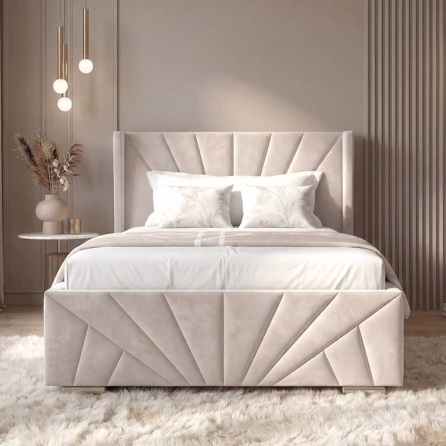 DHS Sunrise Velvet Ottoman Storage Bed Frame, Single (3ft), Beige, W/D/H: 90 x 190 cm