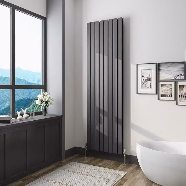 AicaBathroom Vertical Flat Panel Steel Radiator in Anthracite, H 180 cm x W 54.4 cm