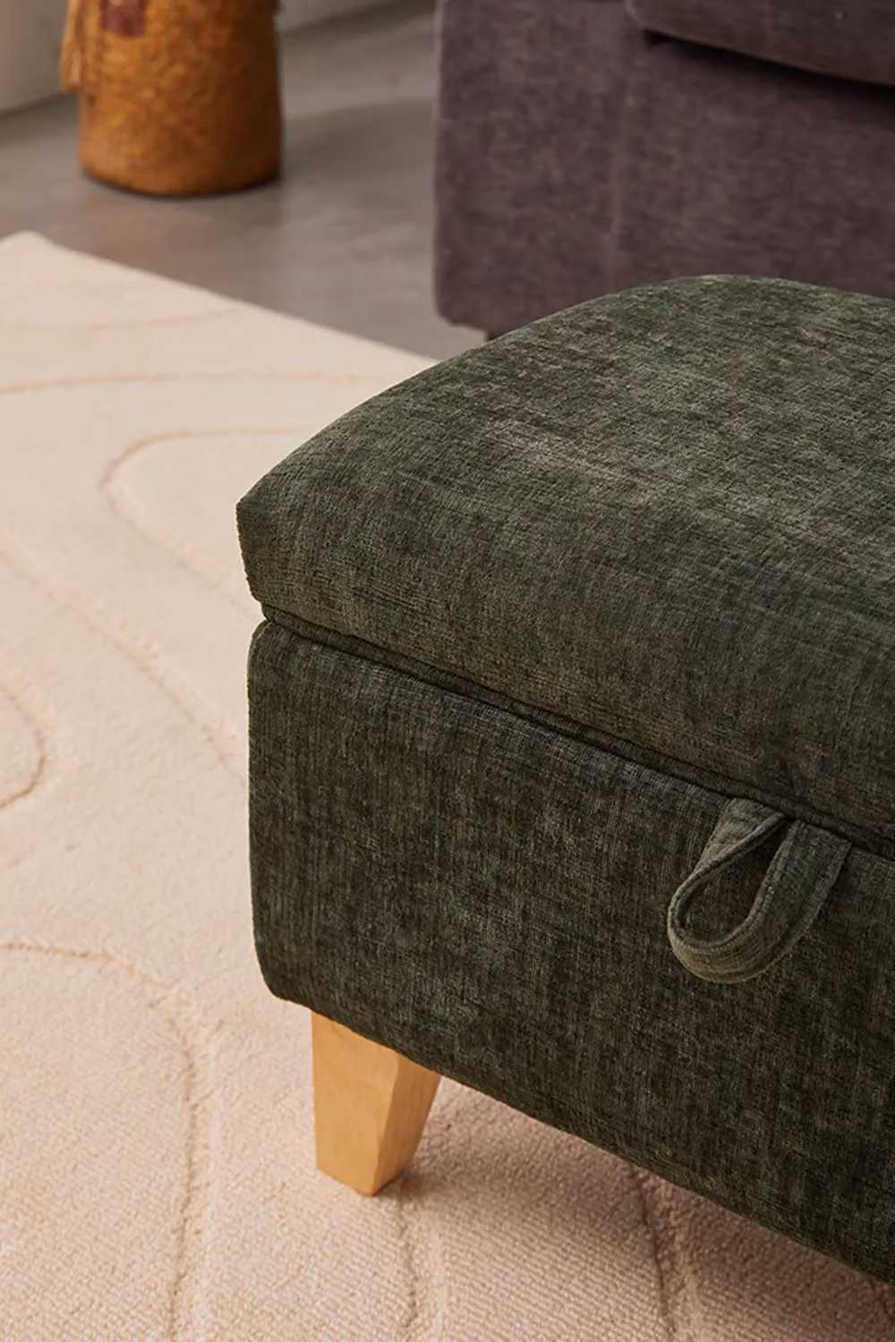 Living and Home Chenille Upholstered Storage Ottoman in Green, Small – 3