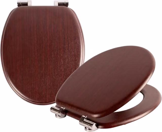 Harbour Housewares Pack of 2 Soft Close MDF Wooden Toilet Seats in Chocolate Brown – 1