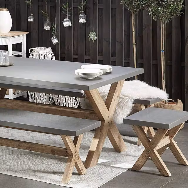 Wyld and Coco Acacia Outdoor Stool with Grey Fibre Cement Seat