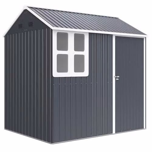 Outsunny Metal Garden Shed with Single Door and Window, Dark Grey