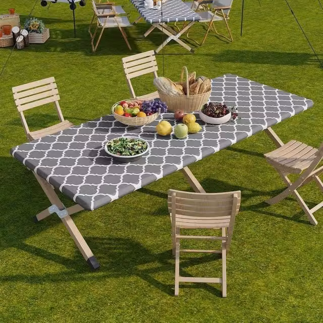 EONLION Grey Rectangular Waterproof Elastic Tablecloth, Width: 100 cm – 1