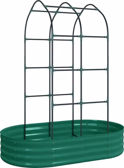 Outsunny Galvanised Steel Raised Garden Bed with Arched Trellis, Green, W: 152.4 cm, D: 91.44 cm, H: 182.88 cm