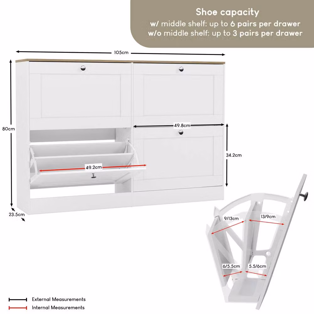 Vida Designs Modern White 4 Drawer Flip Down Shoe Cabinet with LED Lighting – 2