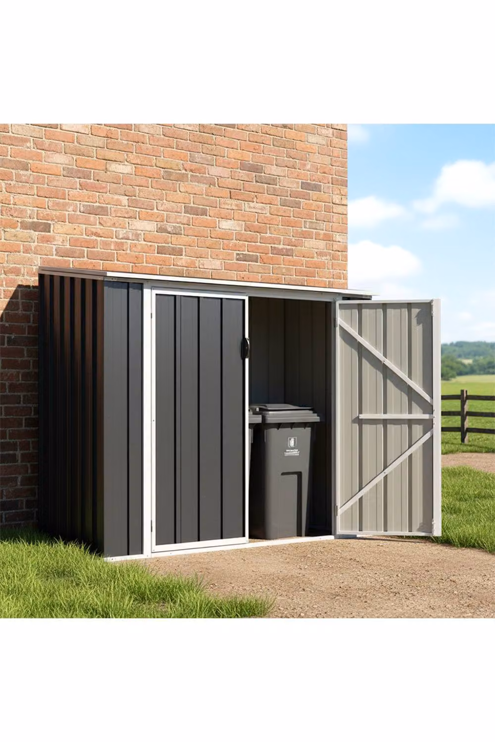 Living and Home Metal Outdoor Rubbish Bin Storage Shed in Grey – 2