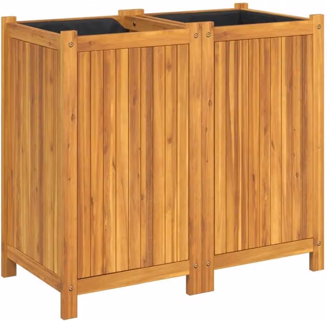 Berkfield Home Garden Planter with Liner in Brown Solid Wood W: 84 cm, D: 42 cm, H: 75 cm