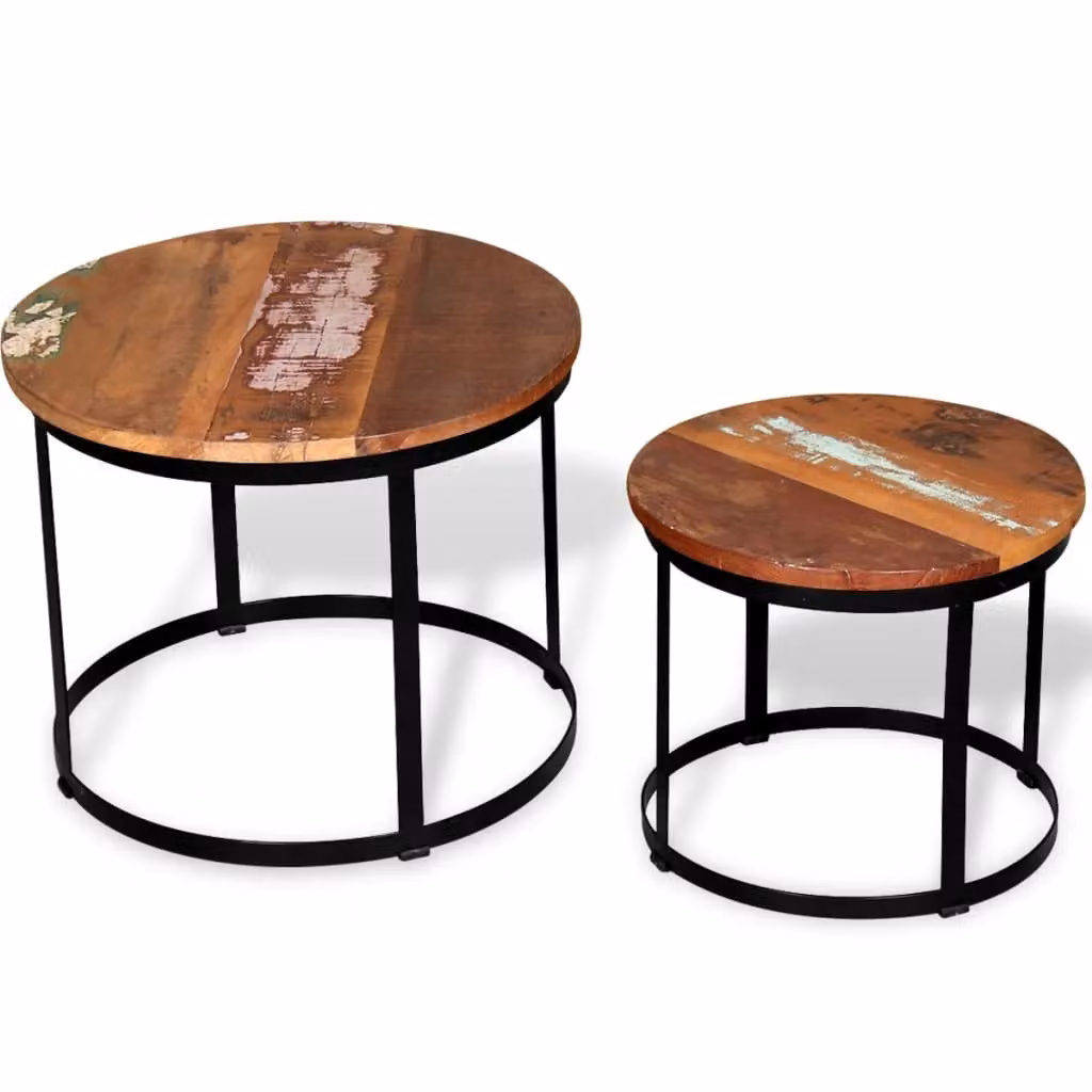 Berkfield Home Two Piece Round Coffee Table Set in Brown Solid Reclaimed Wood, Diameter: 40 cm and 50 cm – 2