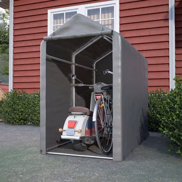 BIRCHTREE Grey Gable Bike Storage Tent with Galvanised Steel Frame, Height: 187 cm