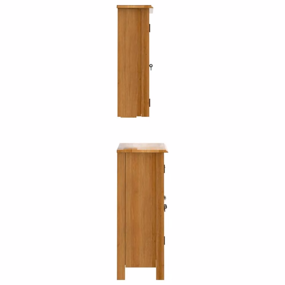 Berkfield Home 4 Piece Rustic Brown Solid Pine Bathroom Furniture Set with Wall and Mirror Cabinets – 3