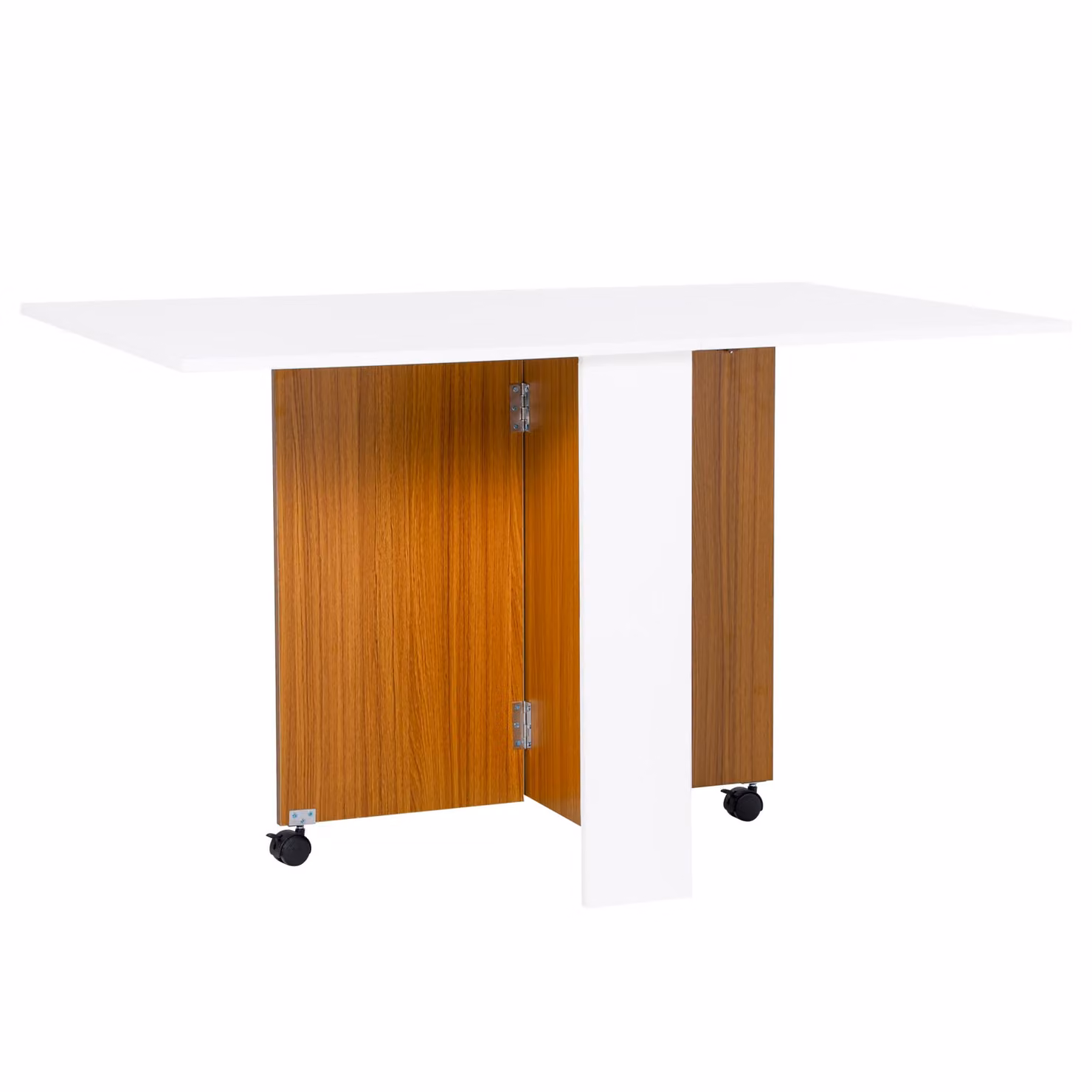 HOMCOM Folding Dining Table and Mobile Writing Desk with Castors, Teak and White – 2