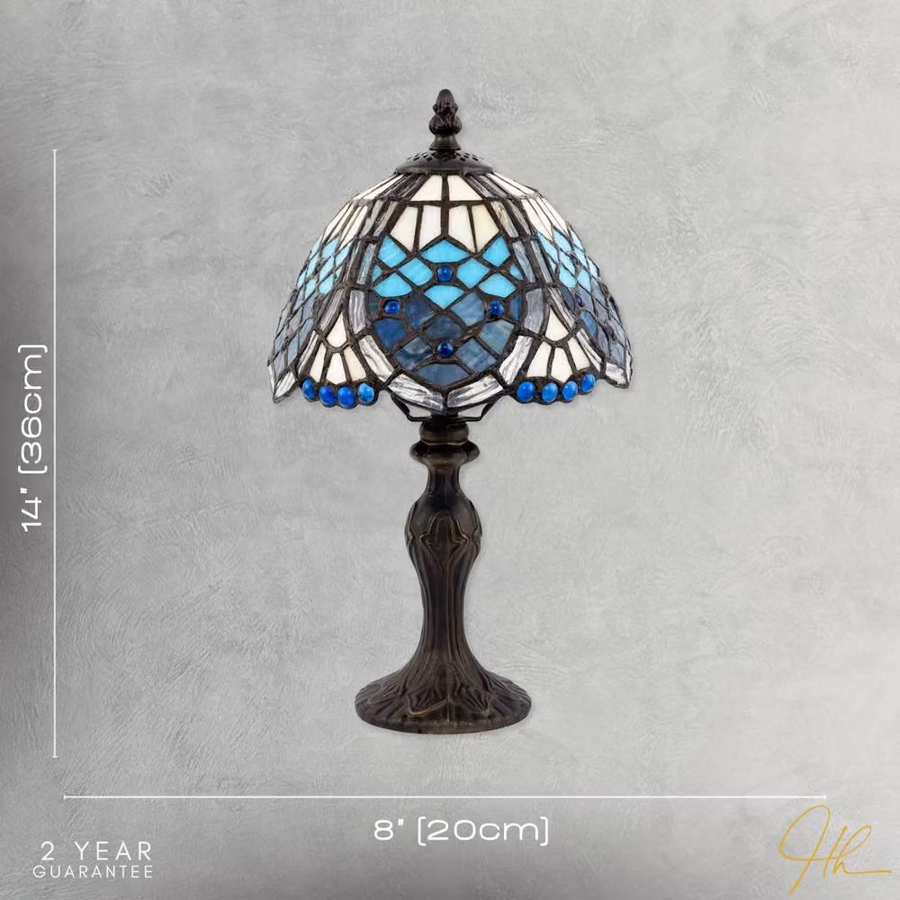 Happy Homewares Handmade Beaded Blue Stained Glass Tiffany Table Lamp – 4