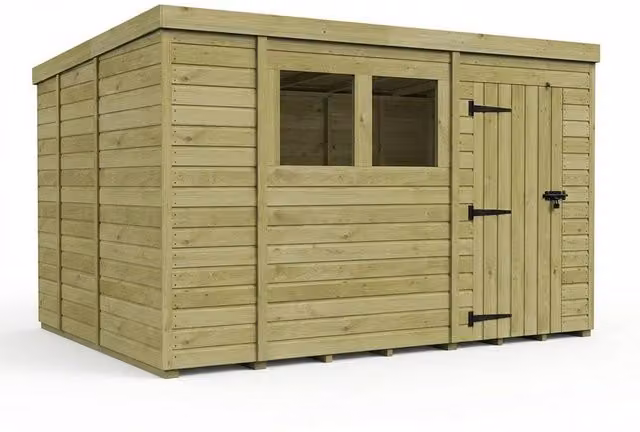 Buttercup Farm Brown Timber Pent Garden Shed with Single Door and Windows, W: 400 cm, D: 274 cm, H: 210 cm