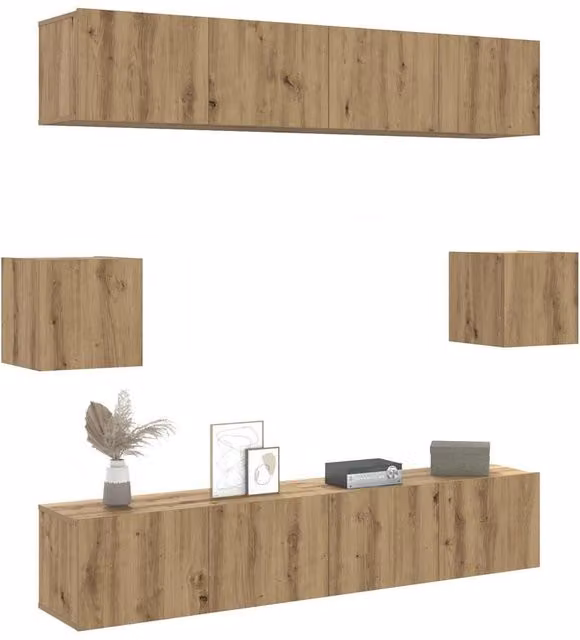 Berkfield Home 6 Piece Wall-mounted TV Cabinet Set in Artisan Oak Brown Engineered Wood