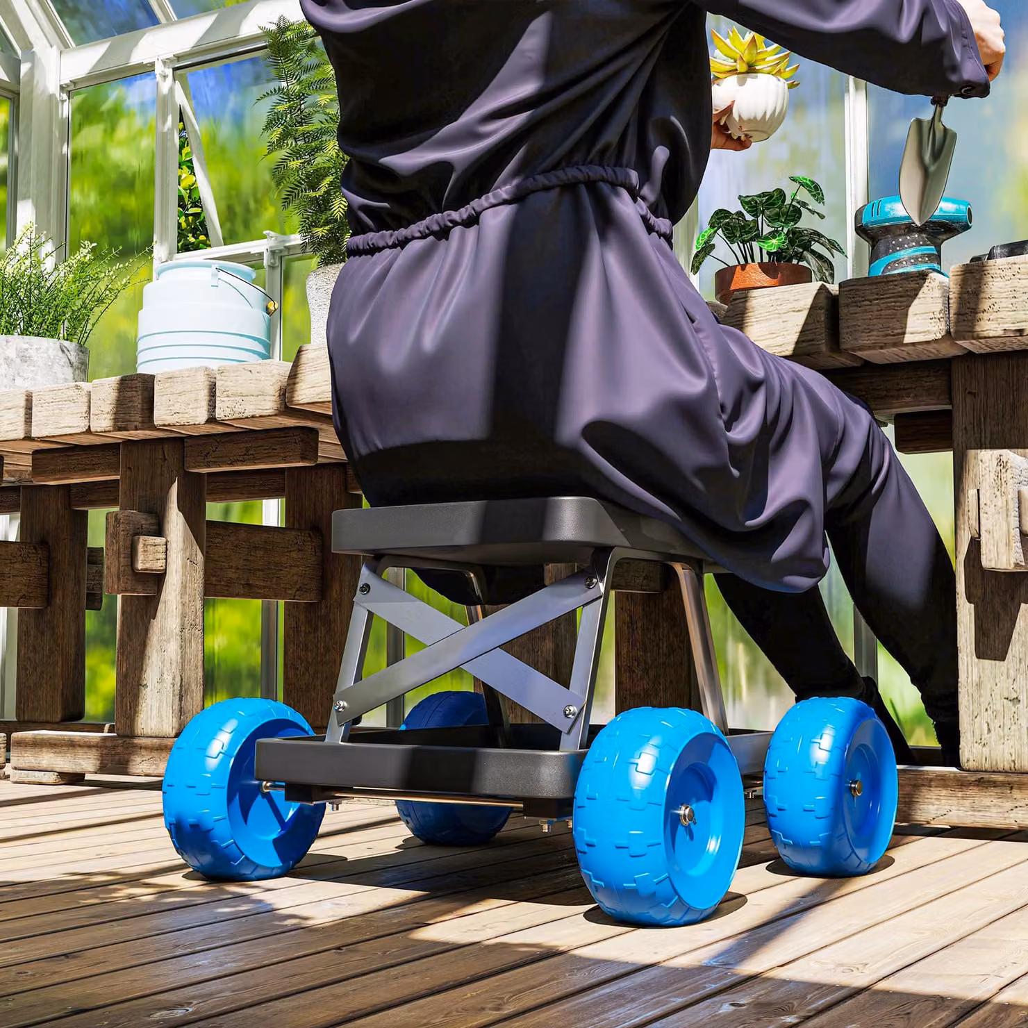 Outsunny Blue Garden Cart Trolley with Wheels and Tool Tray – 8
