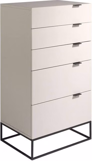 Angel Cerda Grey MDF Chiffonier with 5 Soft-Close Drawers and Black Steel Legs H: 111 cm, W: 60 cm, D: 45 cm