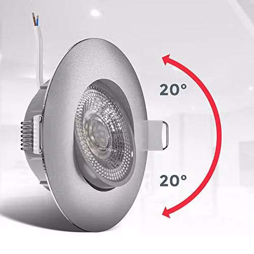B.K.Licht Set of 3 Dimmable and Adjustable LED Recessed Downlights in Nickel Matt, 68mm Cutout, W/D/H: 9 x 9 x 2.4 cm – 3