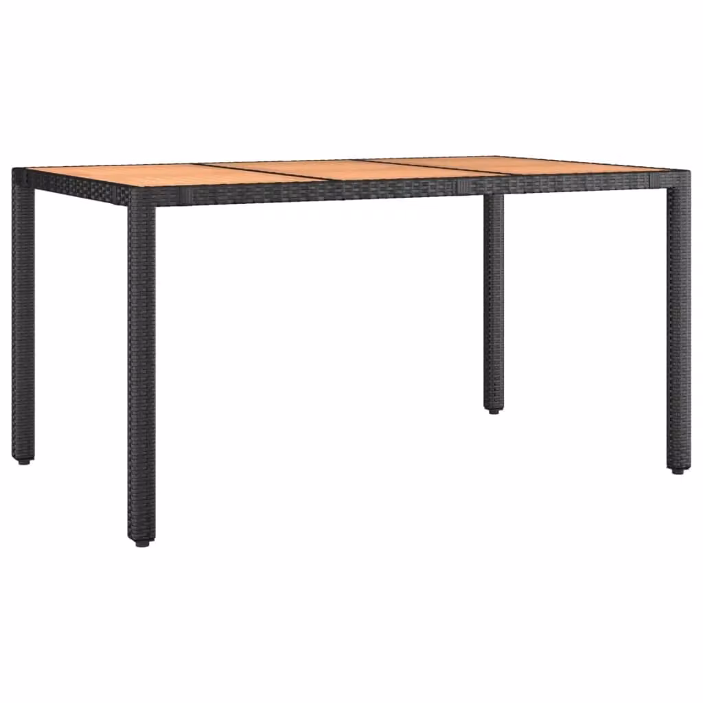 Berkfield Home Garden Table with Black Poly Rattan and Solid Acacia Wood Top – 1