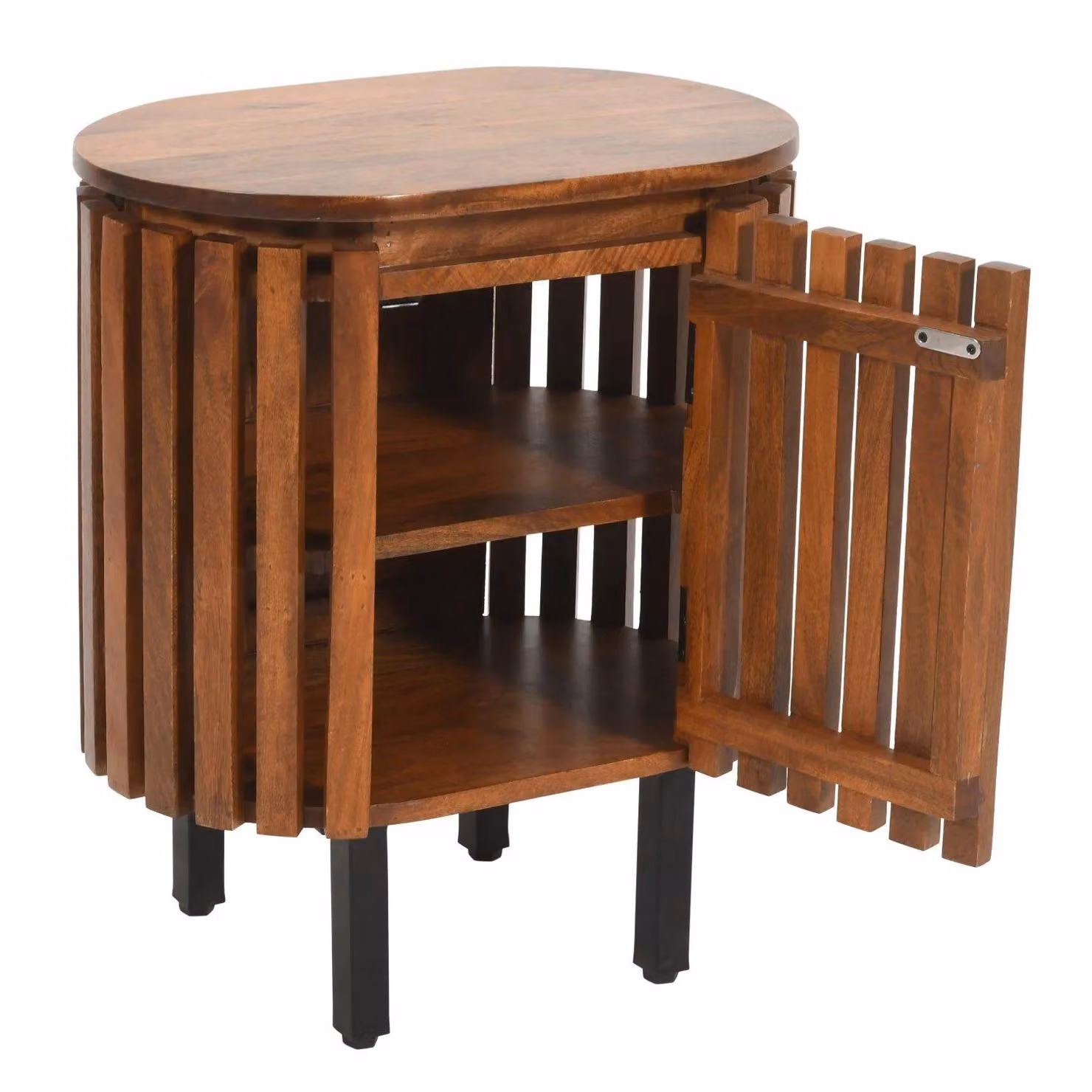 IH Design Carney Mango Wood Slatted Bedside Table with Door, Brown, W/D/H: 60 x 50 x 40 cm – 2