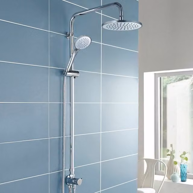 Nes Home Winstead Chrome Round Shower Riser Slide Rail Multi-Function Kit in Silver – 1