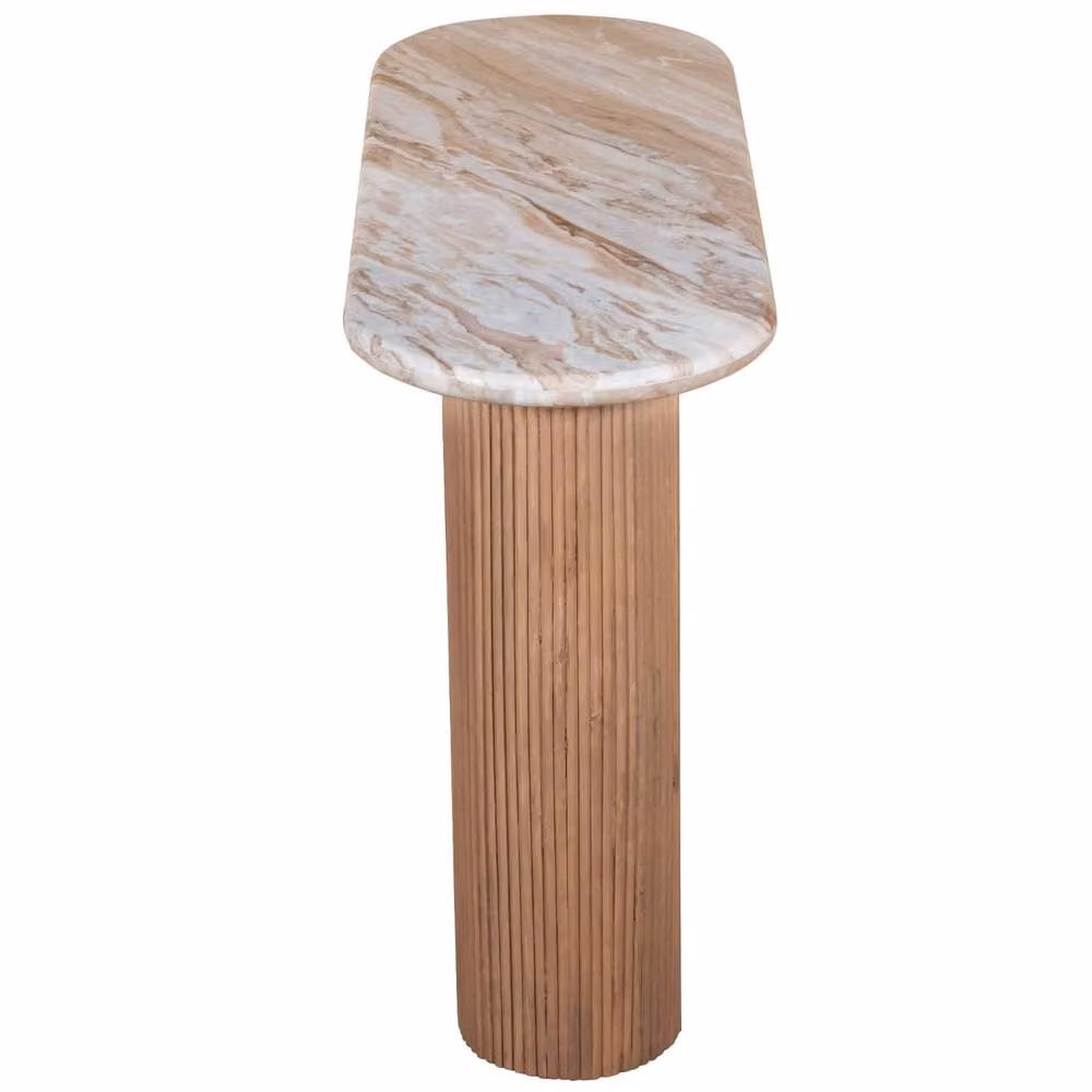 Wyld Haus Boston Pedestal Console Table in Natural Oak and Brown Marble, W/D/H: 40.0 x 34.15 x 77.0 cm – 4