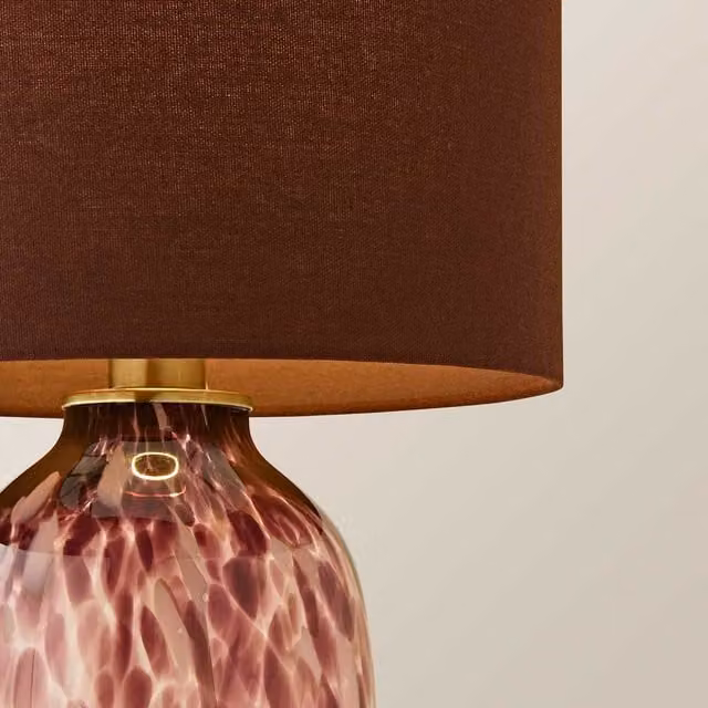 ValueLights Belinda Confetti Glass Table Lamp with Fabric Shade and Bulb in Red