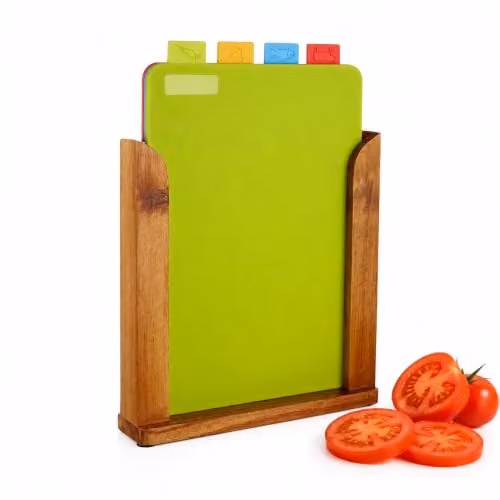 Orsina Set of 4 Multicolour Colour-Coded Chopping and Serving Boards with Wooden Stand – 1