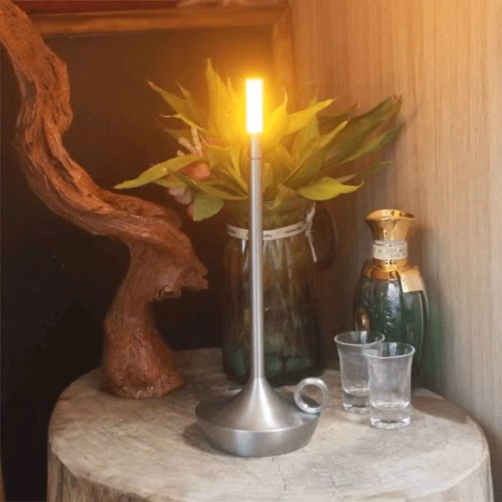 PAWNORA Silver LED Taper Candle Charging Bar Tabletop Lamp – 3
