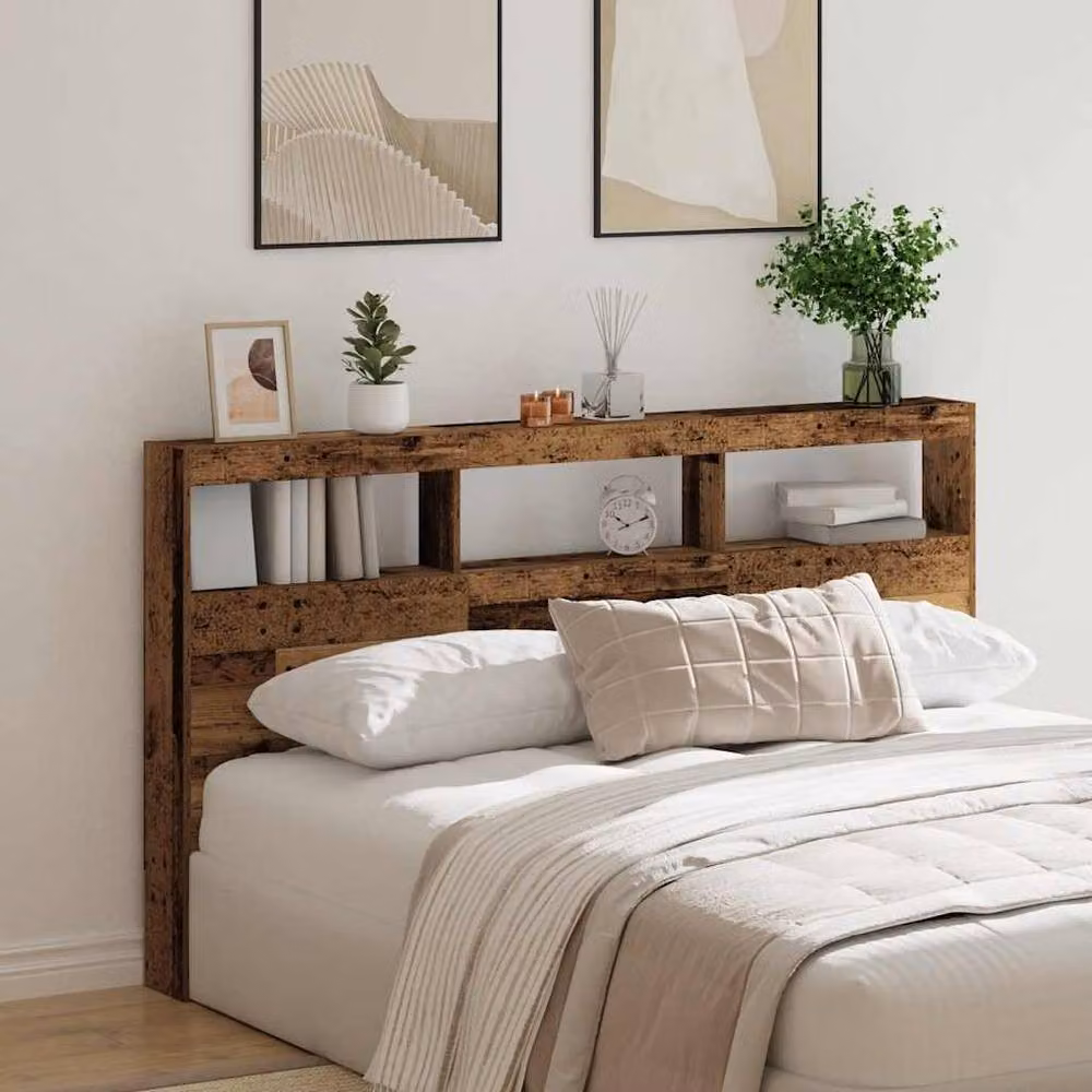 Berkfield Home Headboard Cabinet with LED in Old Wood Brown, W: 180 cm, D: 17 cm, H: 102 cm – 4