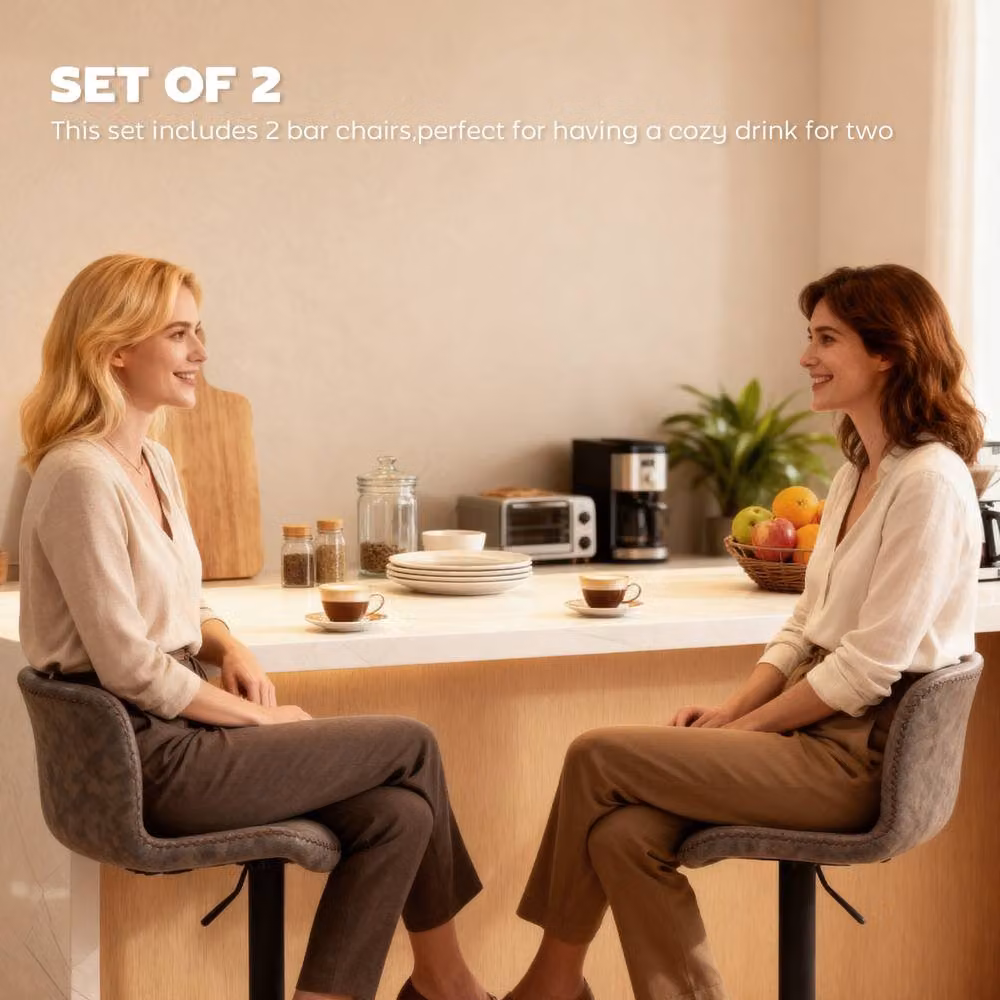 STILVORA Set of 2 Adjustable Bar Stools with Backrest and Footrest in Brown Synthetic Leather – 6