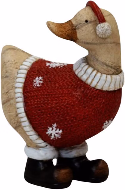 Four Candle Red and White Polyresin Duck with Ear Muffs Tabletop Decoration