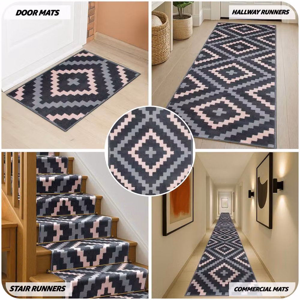 Bravich LTD Modern Geometric Tile Hallway Runner Rug, Pink, W: 60 cm, L: 120 cm – 7