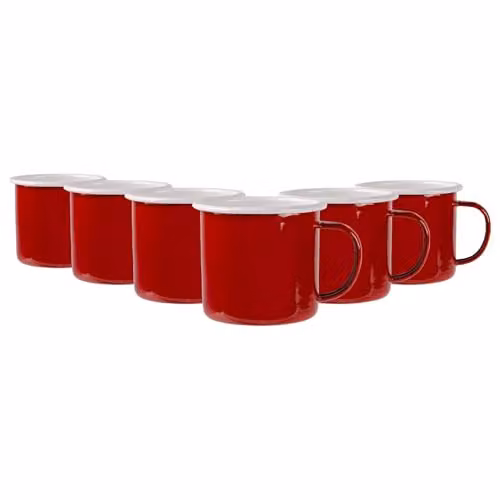 Argon Tableware Enamel Mugs, Set of 6, Red, Green or White, 375ml