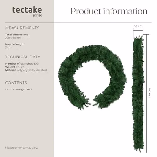 tectake Lifelike Green Christmas Garland with Hanging Loop – 5