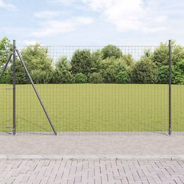 Berkfield Home Euro Fence with 7 Flanged Posts, Galvanised Steel, Silver/Grey, W: 10 m, H: 1.6 m