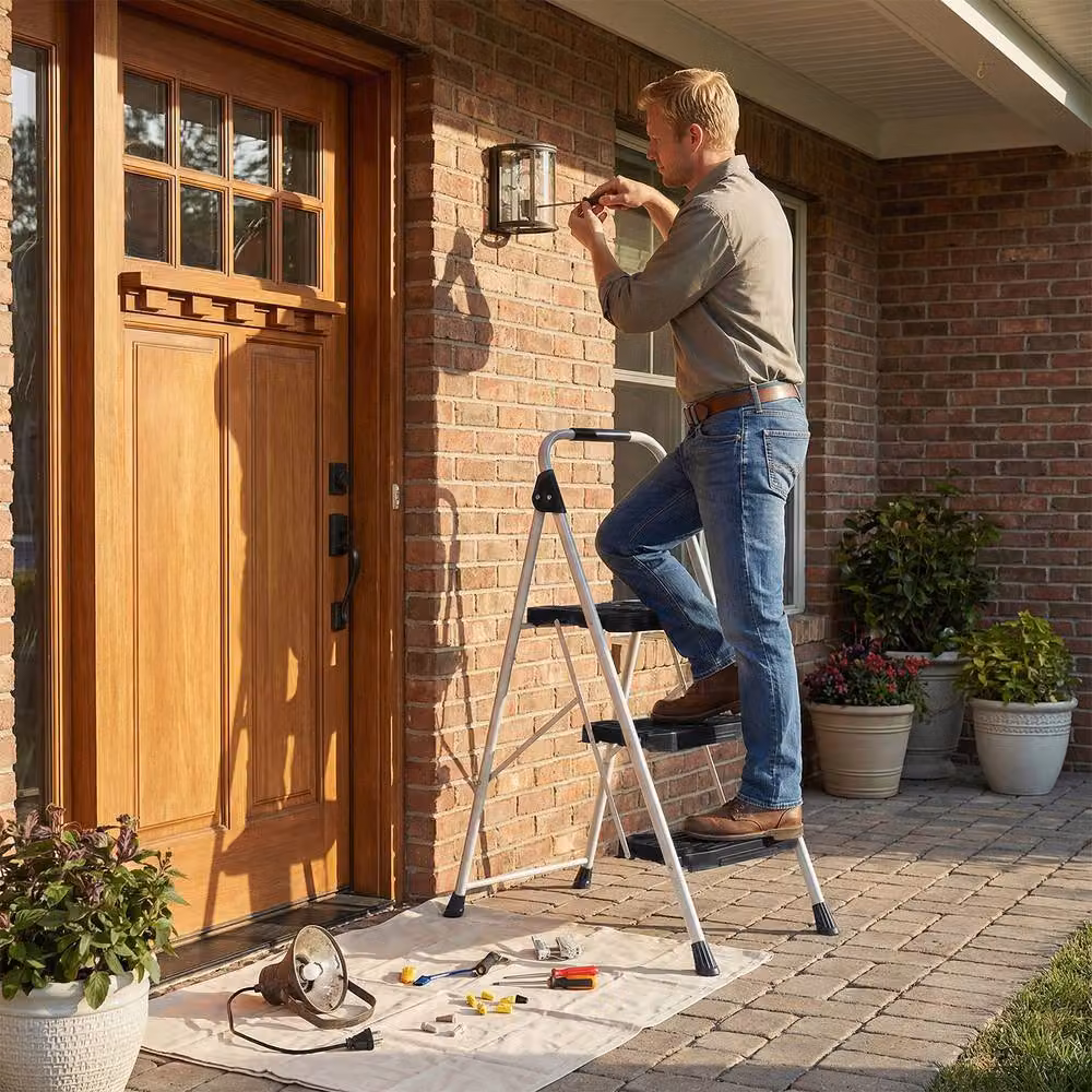 Costway 3 Step Folding Ladder with Cushioned Handrail in Black – 7