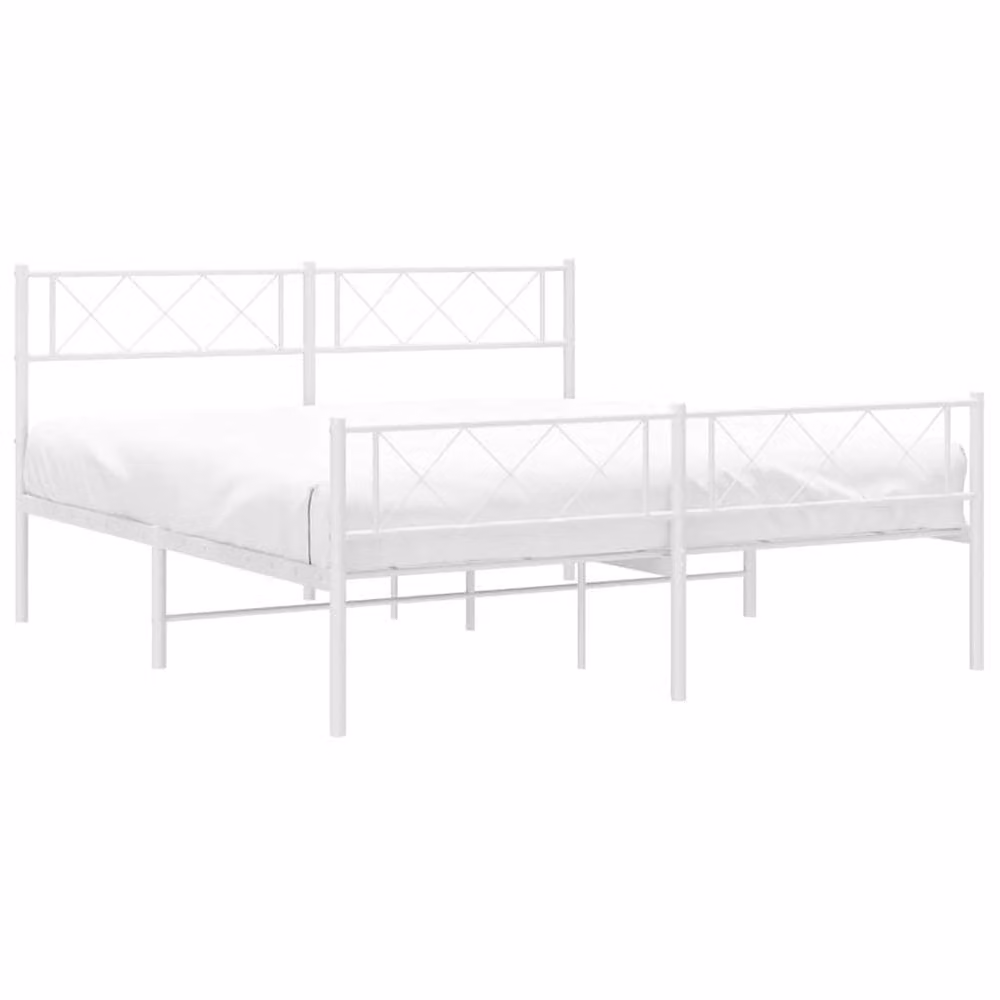 Berkfield Home Metal Bed Frame with Headboard and Footboard in White, W/D/H: 135 x 190 cm – 2