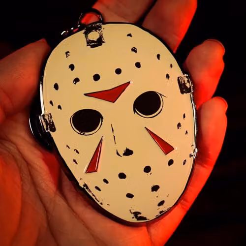 FaNaTtik Friday the 13th Jason Voorhees Hockey Mask Metal Bottle Opener Keyring in Black Nickel with White and Black Details, 7.9 x 6.0 cm – 4