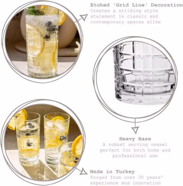 LAV Brit Geometric Highball Tumbler Glasses, Transparent, 356 ml, Pack of 12 – 1