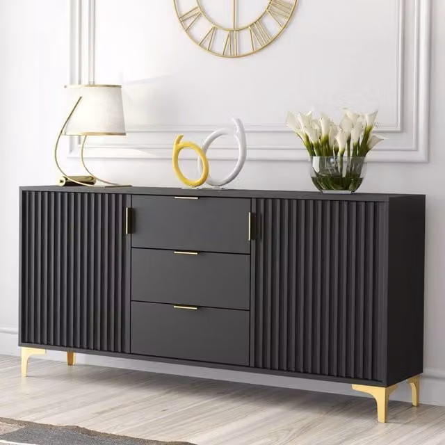 Mex Furniture LTD Tide Crest Modern Sideboard in Black and Gold, Width: 140 cm – 1