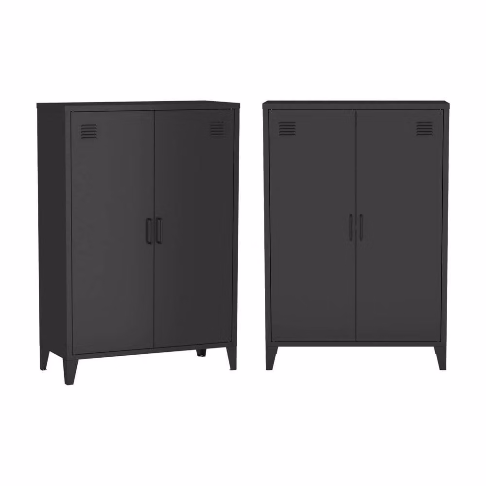 sweeek Set of 2 Matt Black Metal Wardrobes with Hinged Doors, W/D/H: 75 x 33 x 110 cm – 2