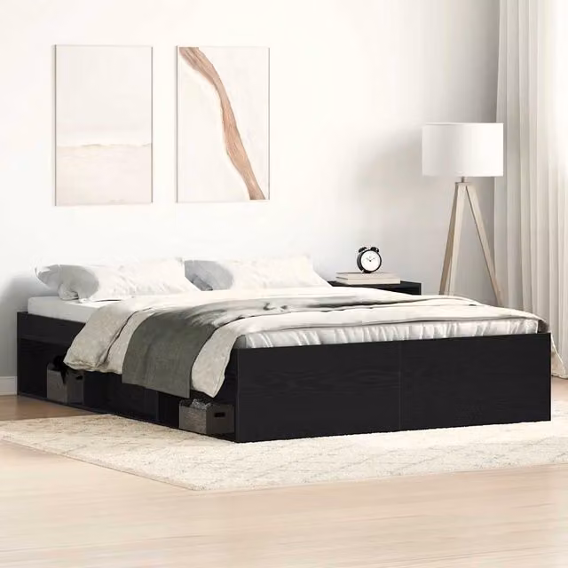 Berkfield Home Small Double Bed Frame in Black Oak and Brown Engineered Wood, W/D/H: 120 x 200 cm
