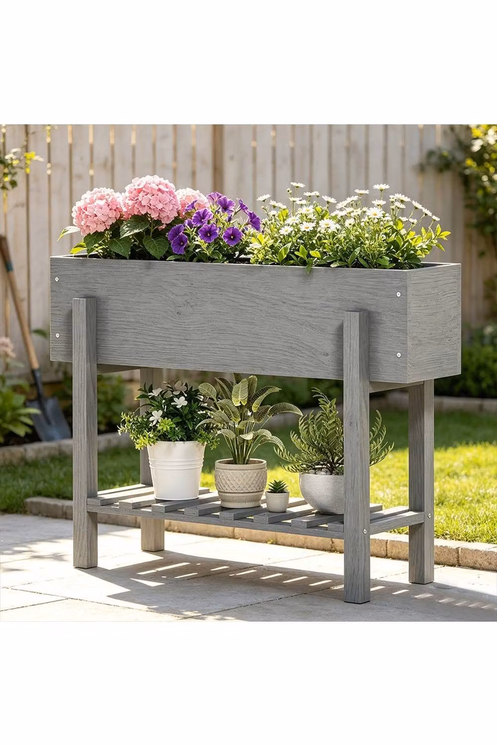 ERGOVEXA Wooden Two-Tier Raised Planter, Grey, W/D/H: 70.5 x 35 x 30 cm – 3