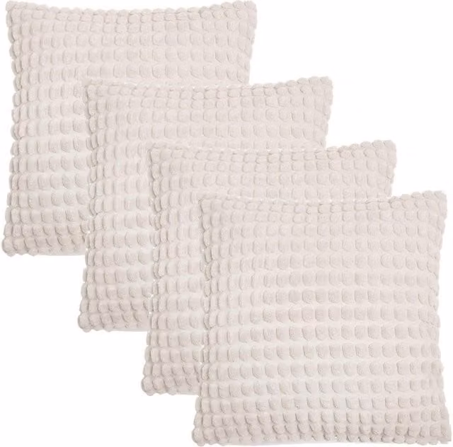 OHS Pack of 4 Bobble Tufted Square Cushion Covers in Beige, Yellow and White