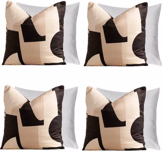 OHS Set of 4 Abstract Velvet Print Square Cushion Covers in Black, W x H: 45 x 45 cm