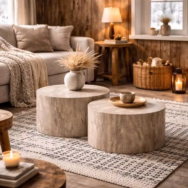 Wyld Haus Munkebo Set of 2 Grey Marble Effect Round Coffee Tables – 1