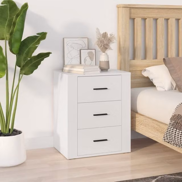 Berkfield Home White Bedside Cabinet in Engineered Wood, W: 50 cm, D: 36 cm, H: 60 cm