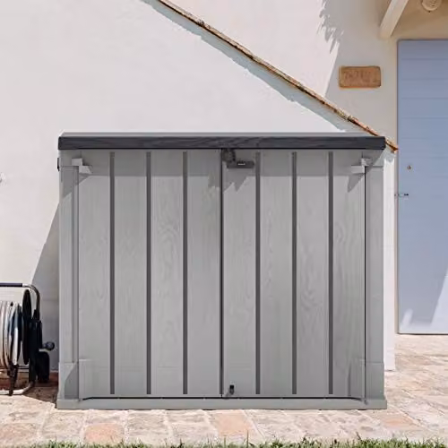 Forest Garden Grey Plastic Garden Storage Cabinet with Hinged Doors and Internal Shelves W/D/H: 124 x 31 x 145 cm – 2