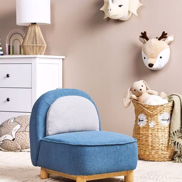 Wyld Haus Blue Triceratops Kids Chair with Polyester Upholstery and Rubberwood Legs, H 56 cm x W 50 cm x D 47 cm